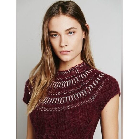 NWT Free People Dark Cherry Sequin Fit & Flare Sweater Dress | Mob Wife Coquette - Picture 3 of 16